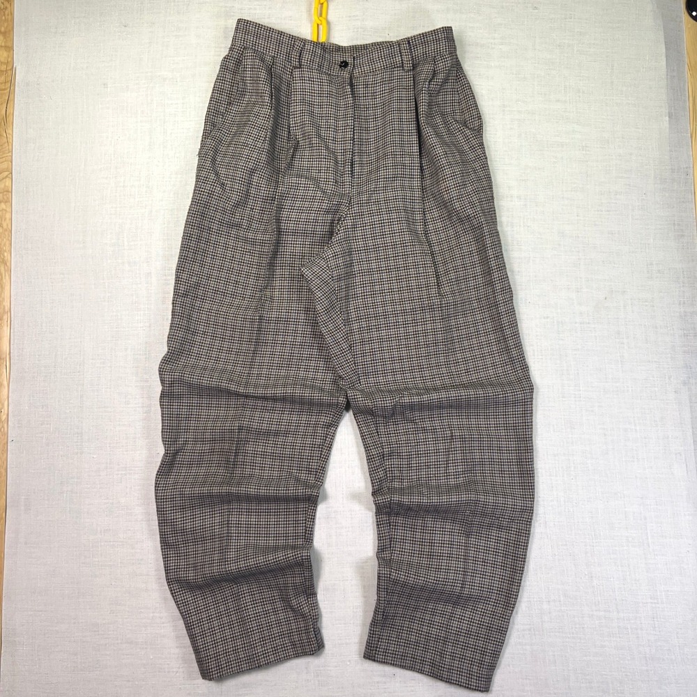 VTG Requirements Houndstooth Pleated Pants Womens 10 Blue Tapered USA 29x28" 80s